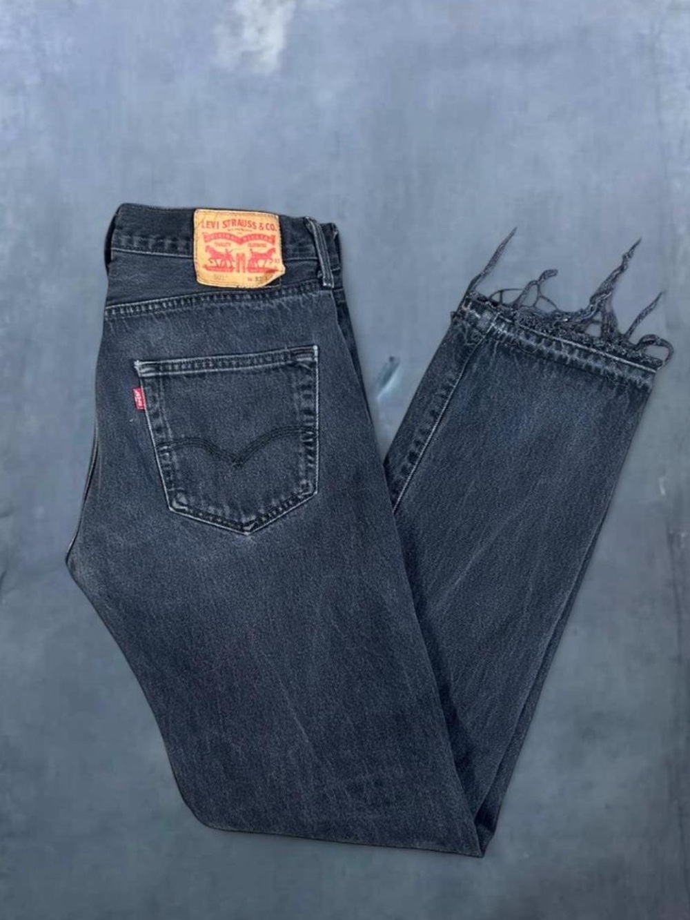Vintage Levi's Black Frayed Hem Straight Jeans